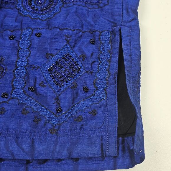Chico's Design Vintage Royal Blue Silk Beaded Embroidered Blouse Size 1 / US 80 - Picture 6 of 12